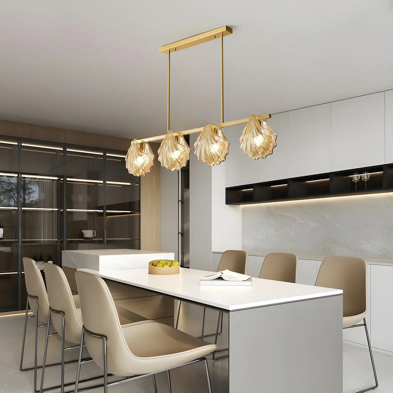 Modern Shell Glass Metal Island Pendant Light for Kitchen