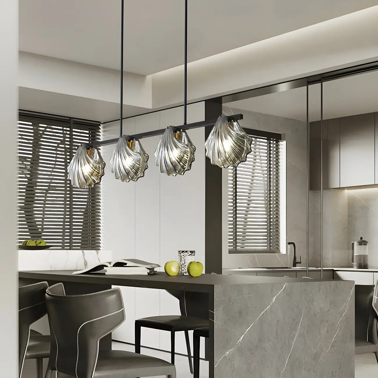 Modern Shell Glass Metal Island Pendant Light for Kitchen