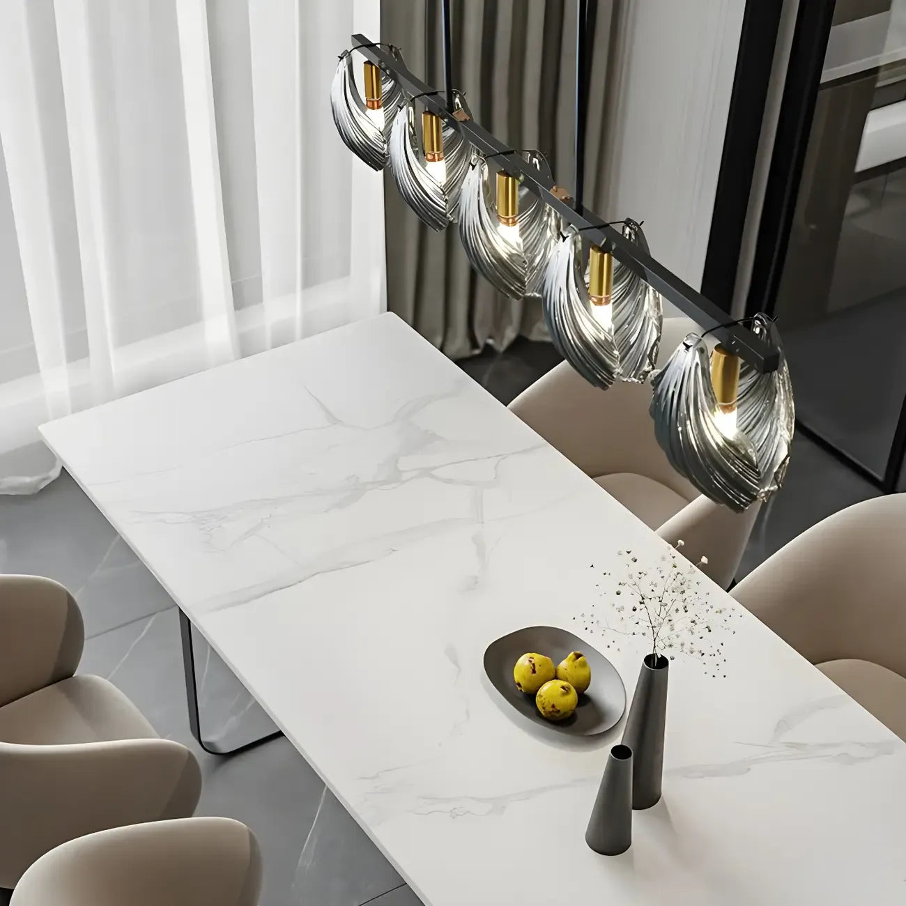 Modern Shell Glass Metal Island Pendant Light for Kitchen