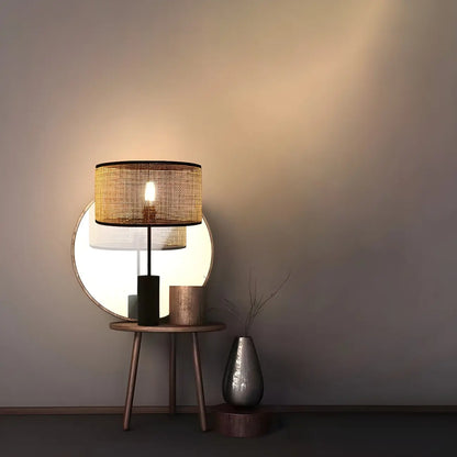 Brown Rarran Metal Drum-Shaped LED Table Lamp