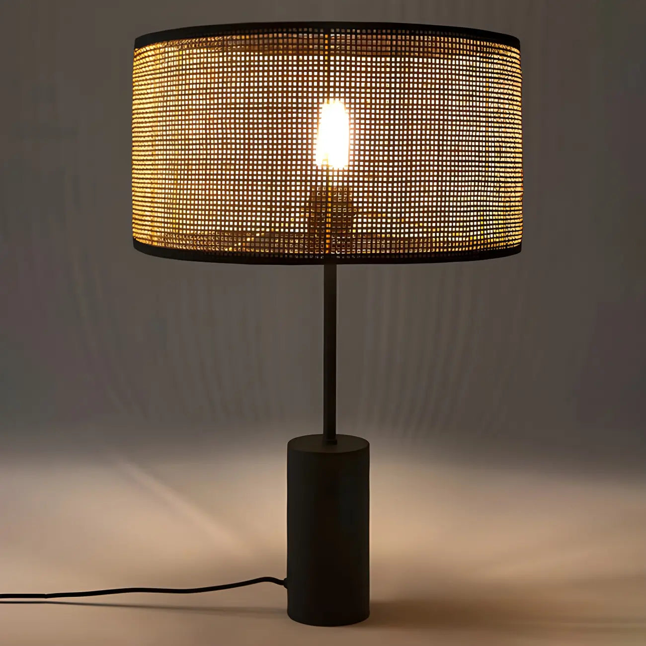 Brown Rarran Metal Drum-Shaped LED Table Lamp