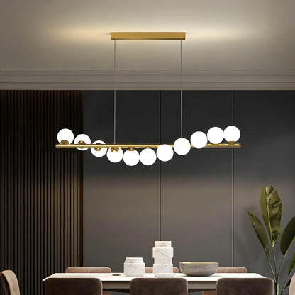 Sleek Modern Gold Glass Globe Island Chandelier