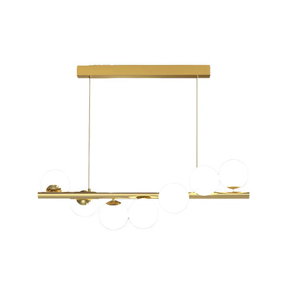 Sleek Modern Gold Glass Globe Island Chandelier