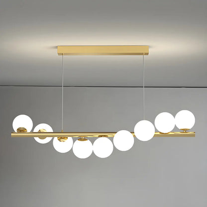 Sleek Modern Gold Glass Globe Island Chandelier