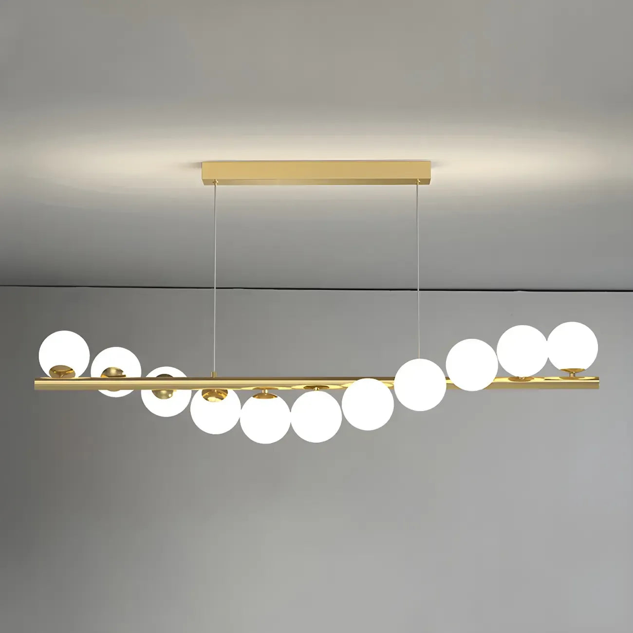 Sleek Modern Gold Glass Globe Island Chandelier