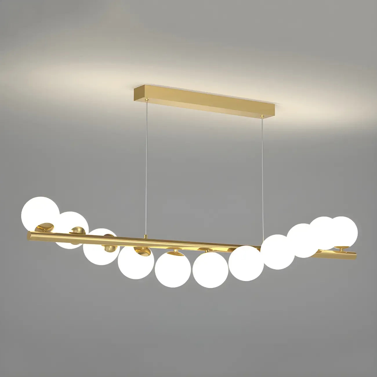 Sleek Modern Gold Glass Globe Island Chandelier
