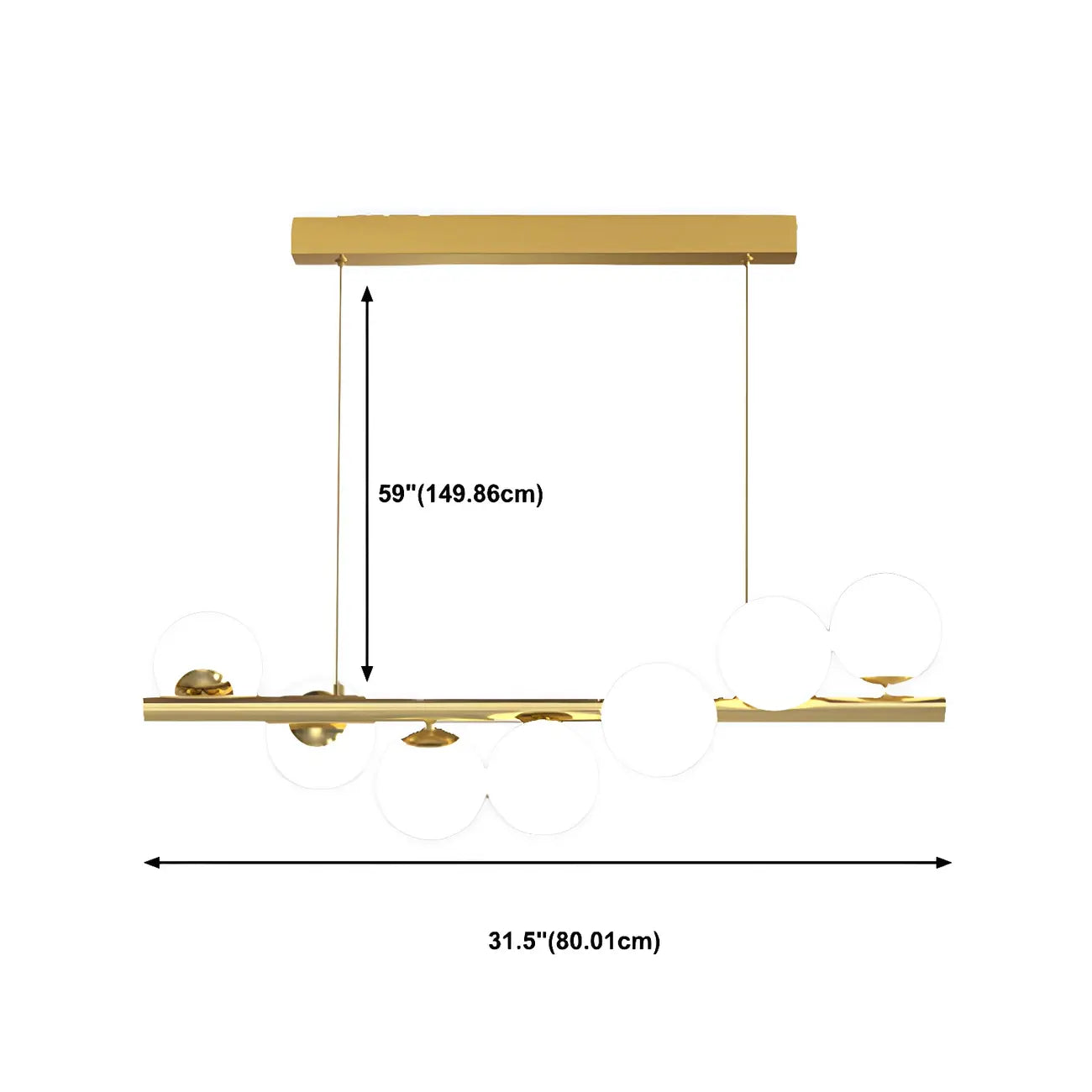 Sleek Modern Gold Glass Globe Island Chandelier