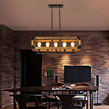 Industrial Black Metal 5-Light Island Pendant Light