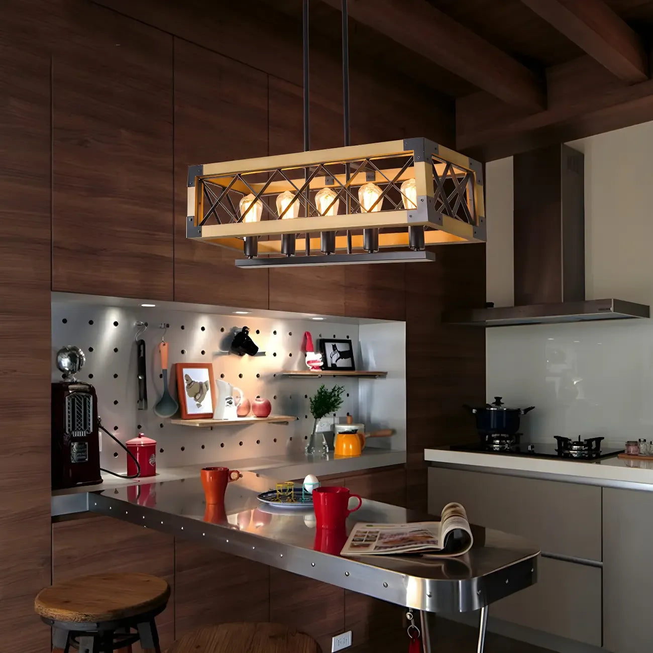 Industrial Black Metal 5-Light Island Pendant Light