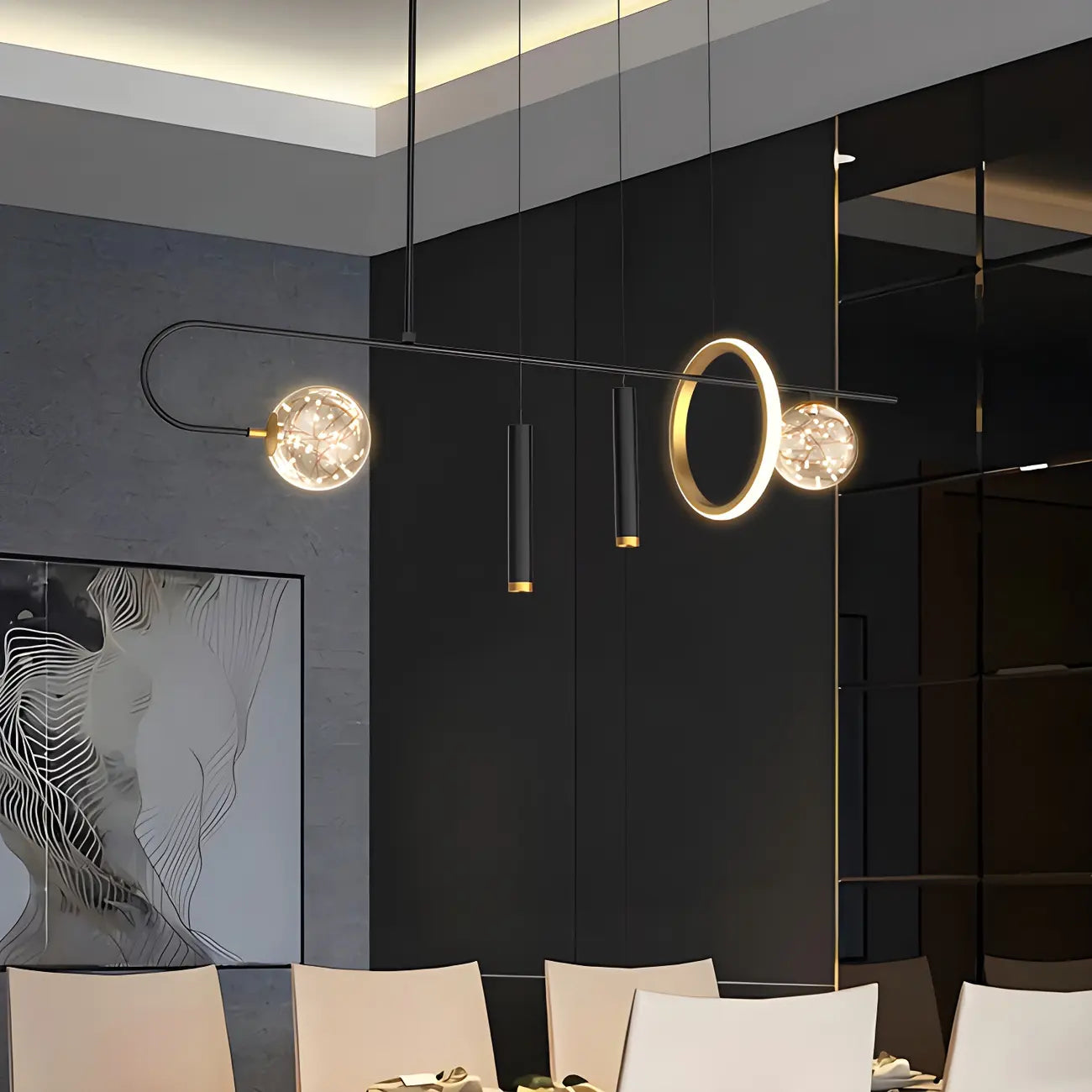 Modern Black LED Linear Kitchen Island Chandelier