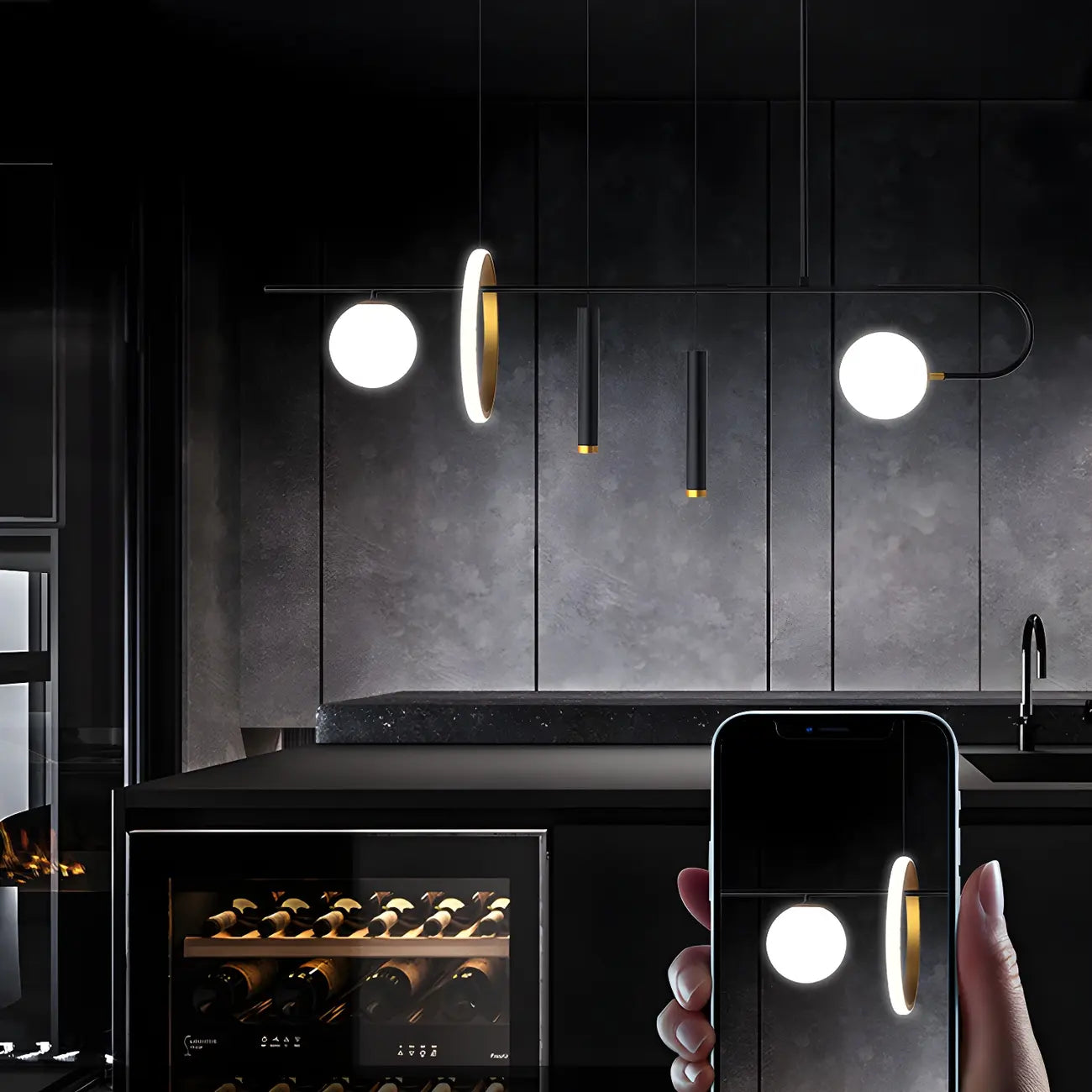 Modern Black LED Linear Kitchen Island Chandelier
