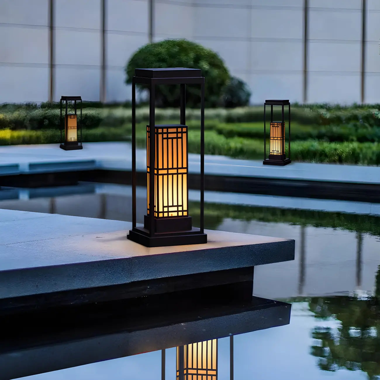 Oriental Retro Solar Rectangle Vertical Outdoor Post Lights