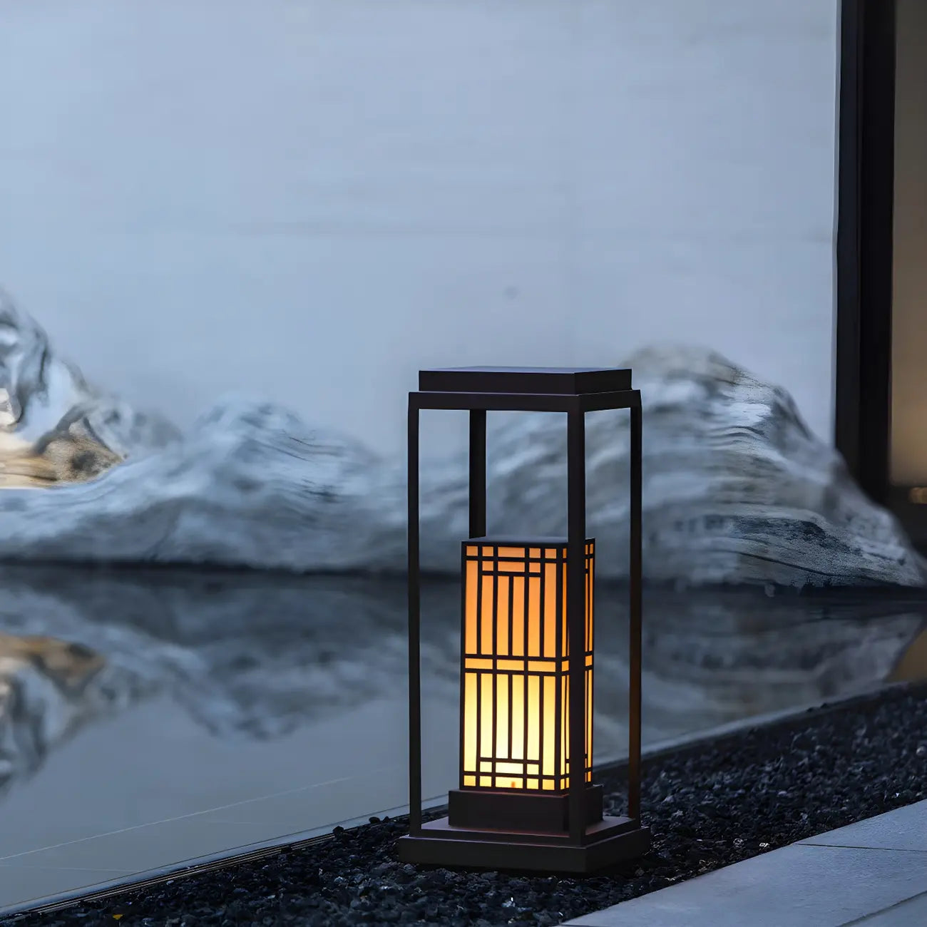 Oriental Retro Solar Rectangle Vertical Outdoor Post Lights