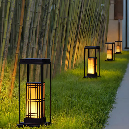 Oriental Retro Solar Rectangle Vertical Outdoor Post Lights