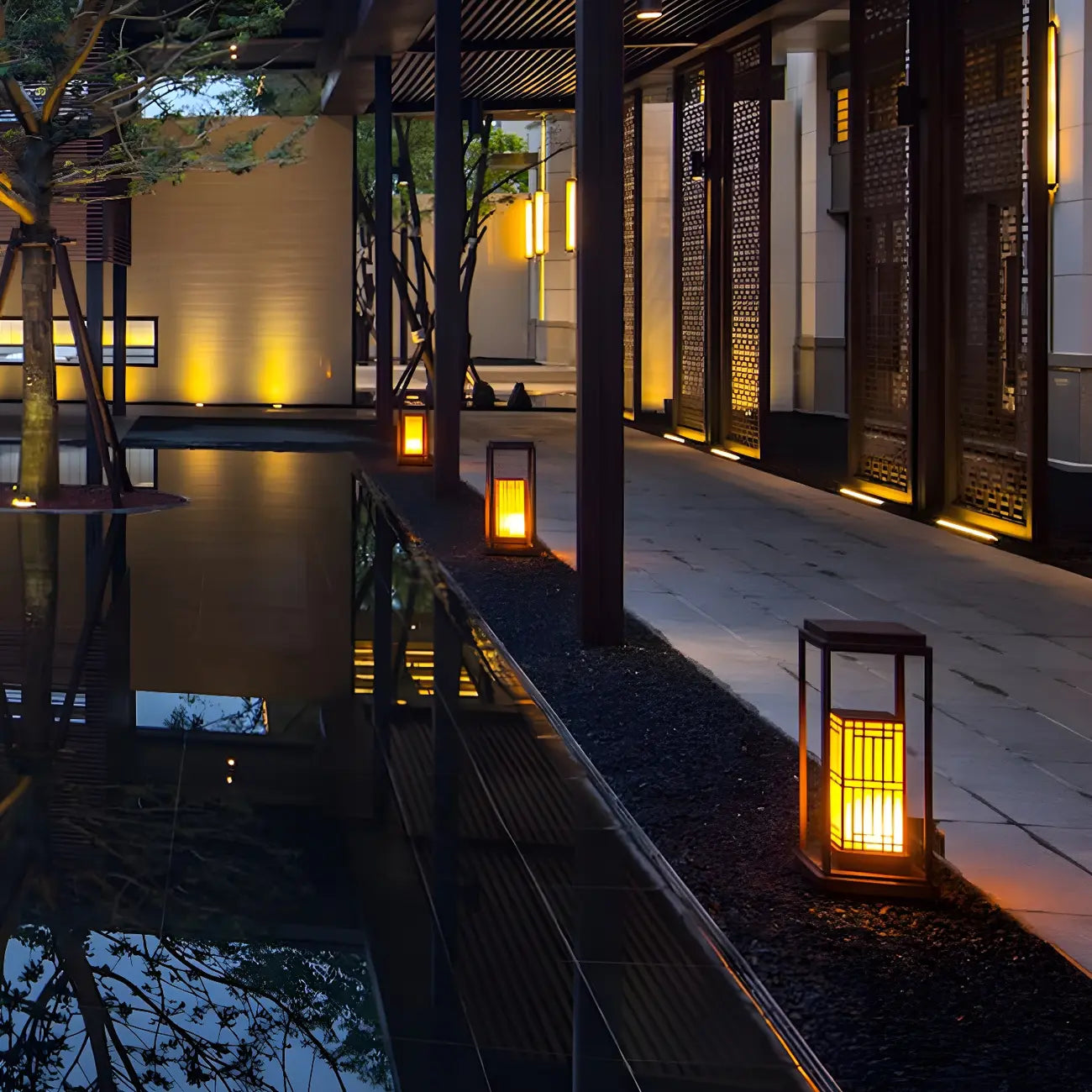Oriental Retro Solar Rectangle Vertical Outdoor Post Lights