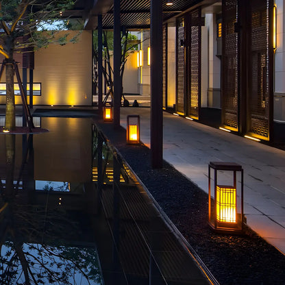 Oriental Retro Solar Rectangle Vertical Outdoor Post Lights