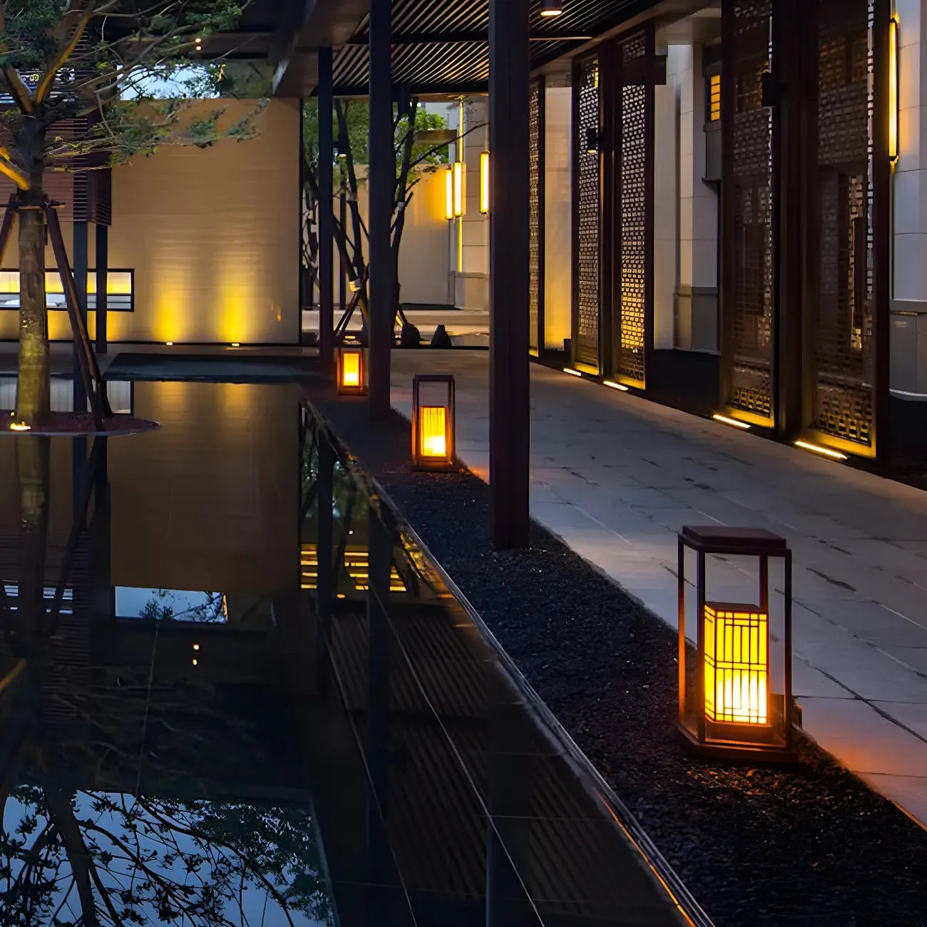 Oriental Retro Solar Rectangle Vertical Outdoor Post Lights