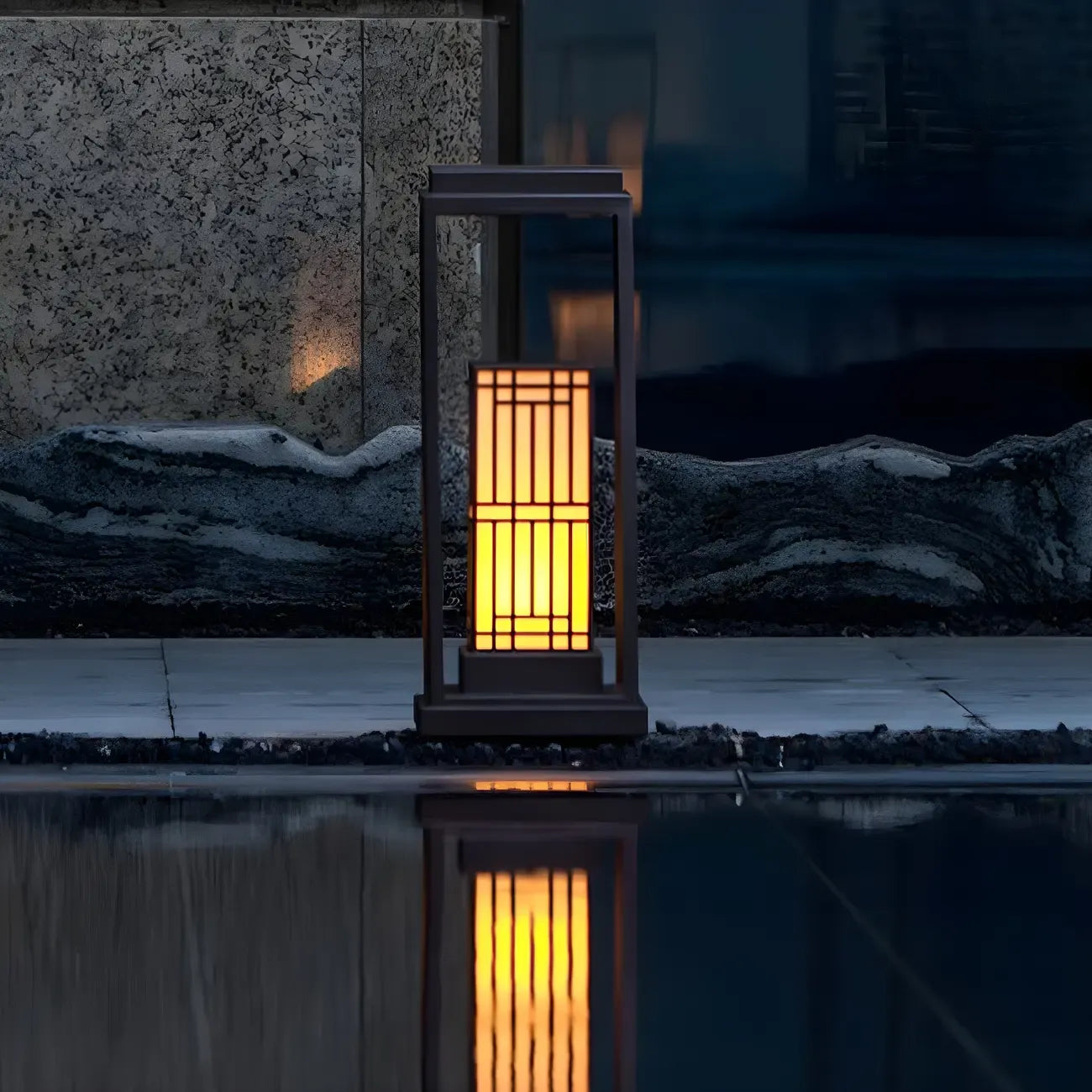 Oriental Retro Solar Rectangle Vertical Outdoor Post Lights