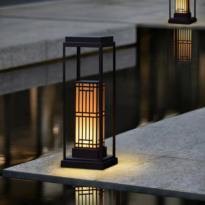 Oriental Retro Solar Rectangle Vertical Outdoor Post Lights