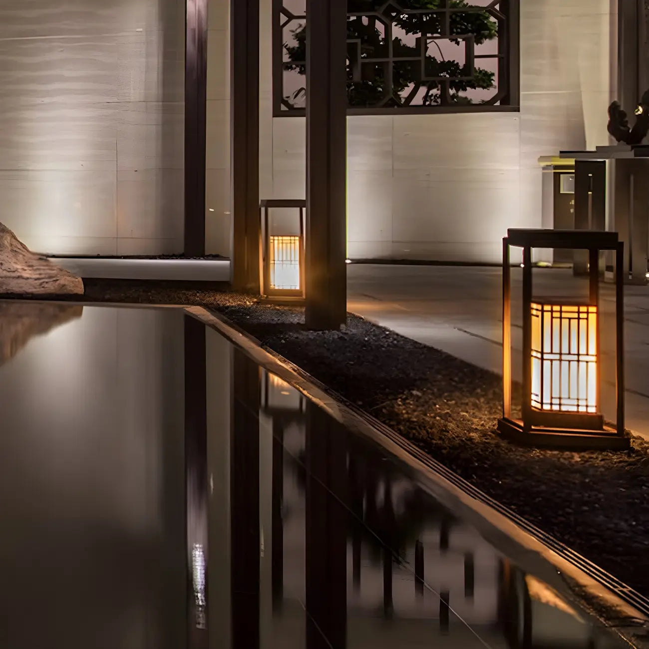 Oriental Retro Solar Rectangle Vertical Outdoor Post Lights