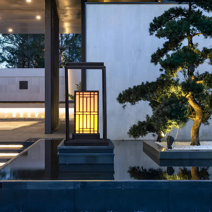 Oriental Retro Solar Rectangle Vertical Outdoor Post Lights