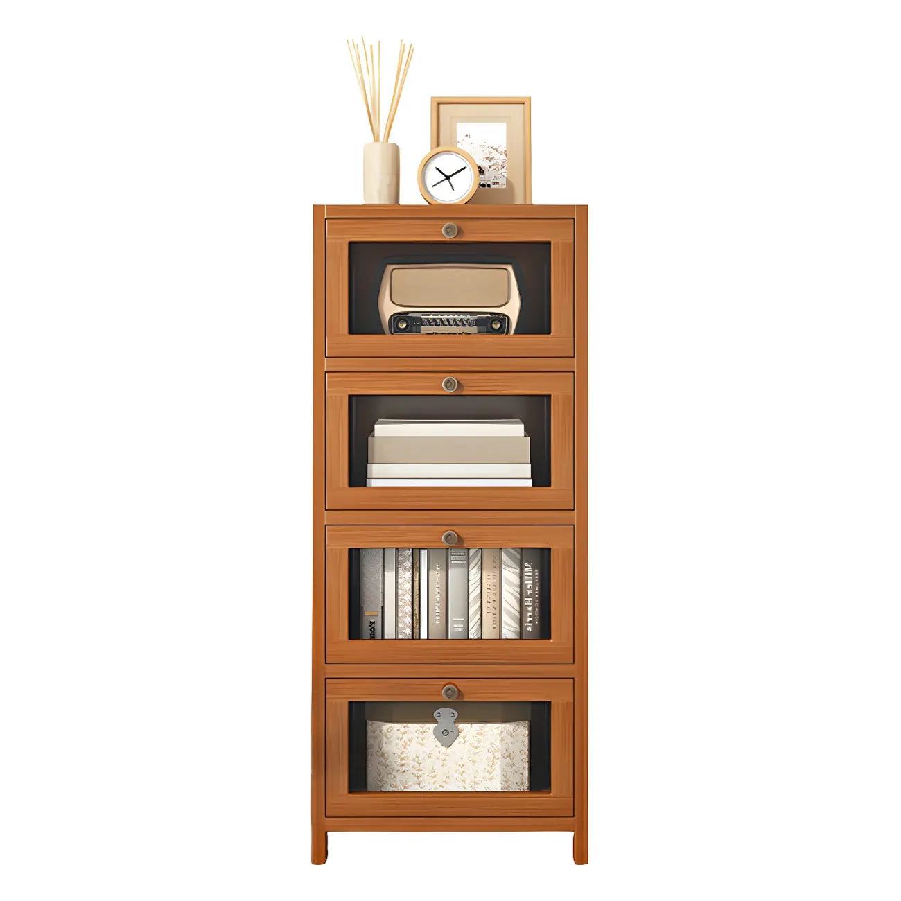 Narrow Wooden Multi-Drawer Corner Display Cabinet