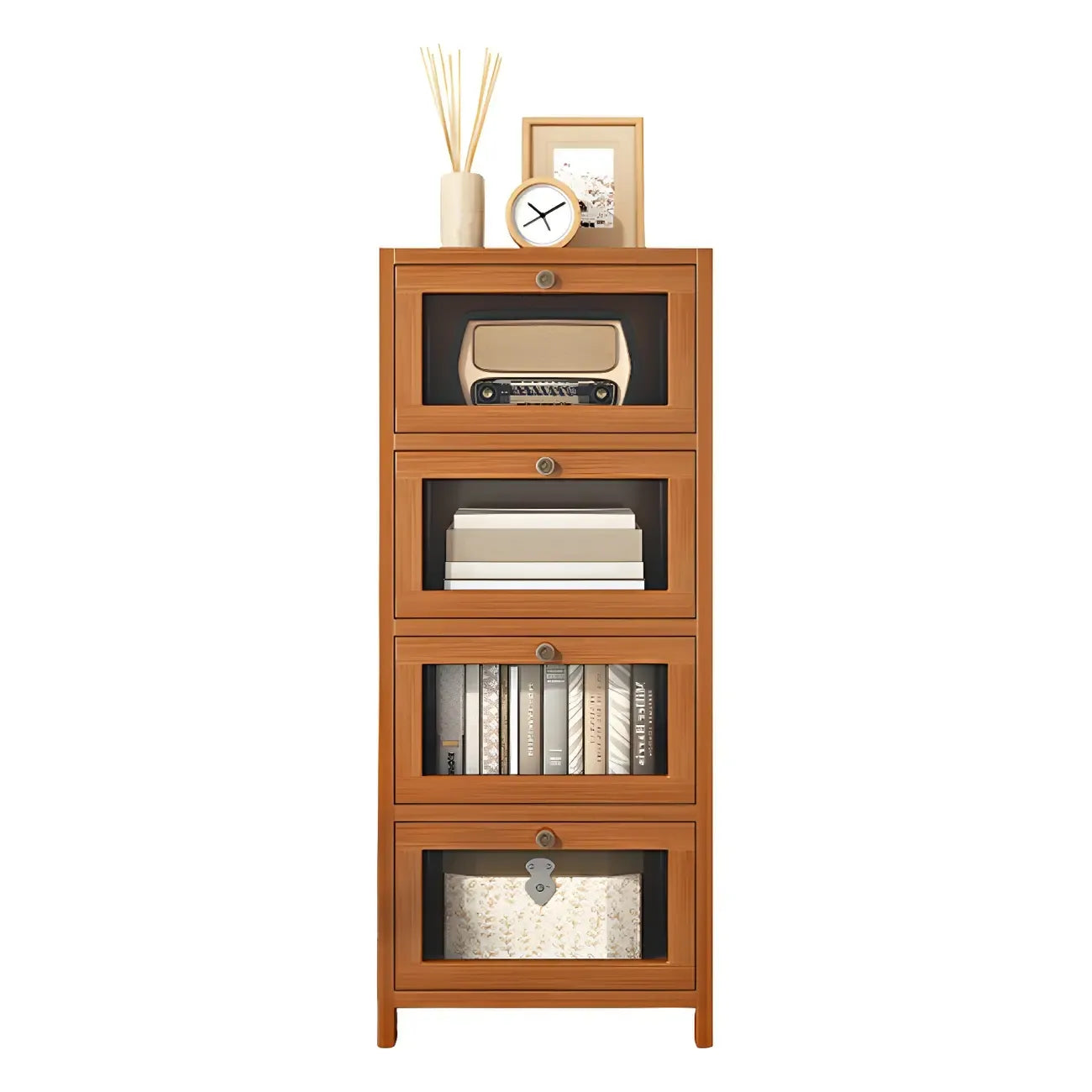 Narrow Wooden Multi-Drawer Corner Display Cabinet