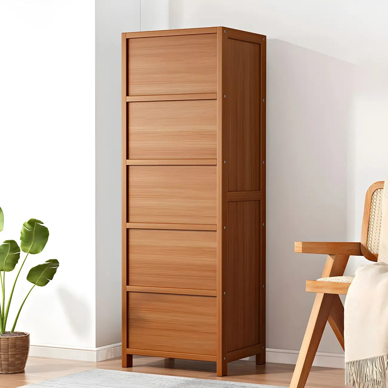 Narrow Wooden Multi-Drawer Corner Display Cabinet