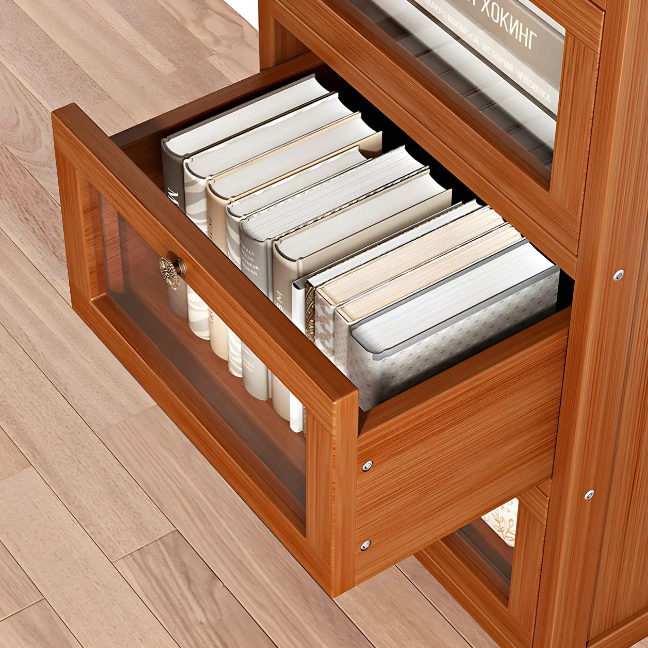 Narrow Wooden Multi-Drawer Corner Display Cabinet