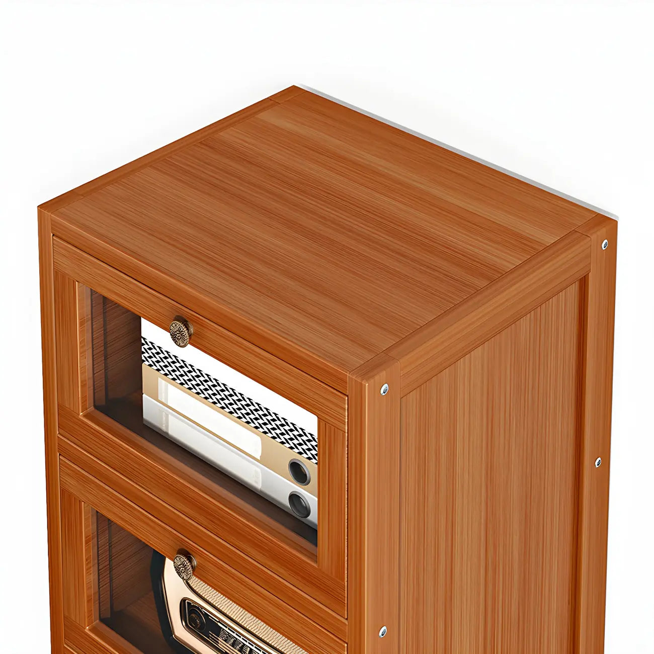 Narrow Wooden Multi-Drawer Corner Display Cabinet