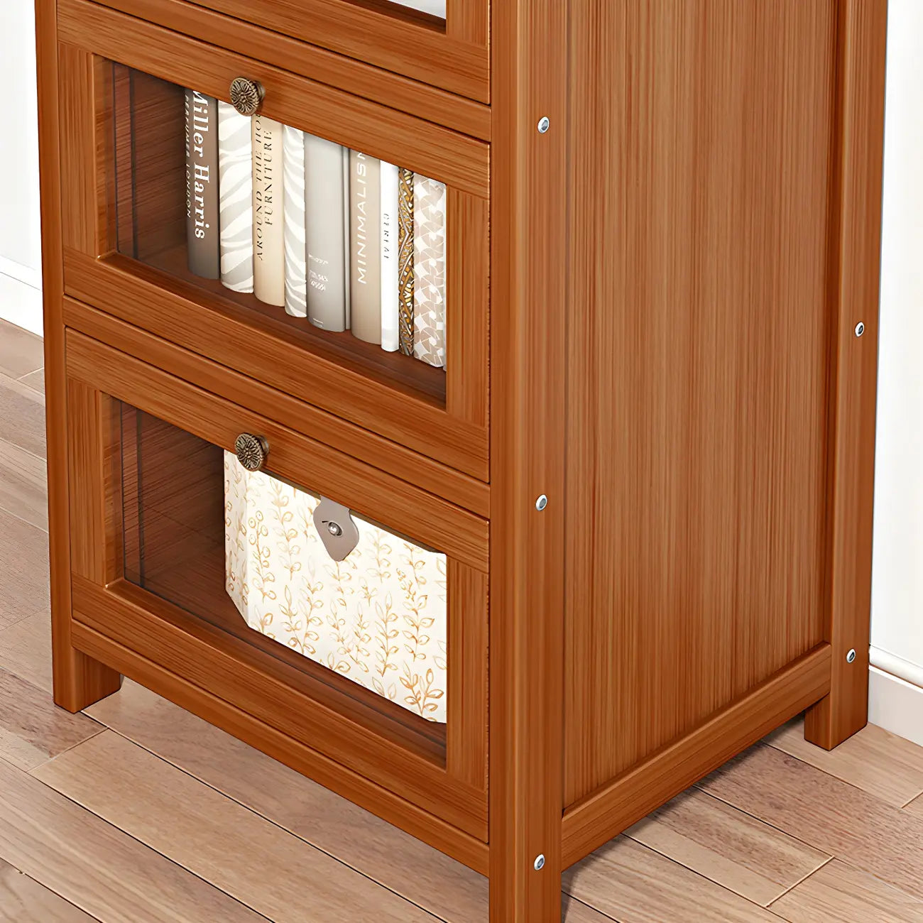 Narrow Wooden Multi-Drawer Corner Display Cabinet