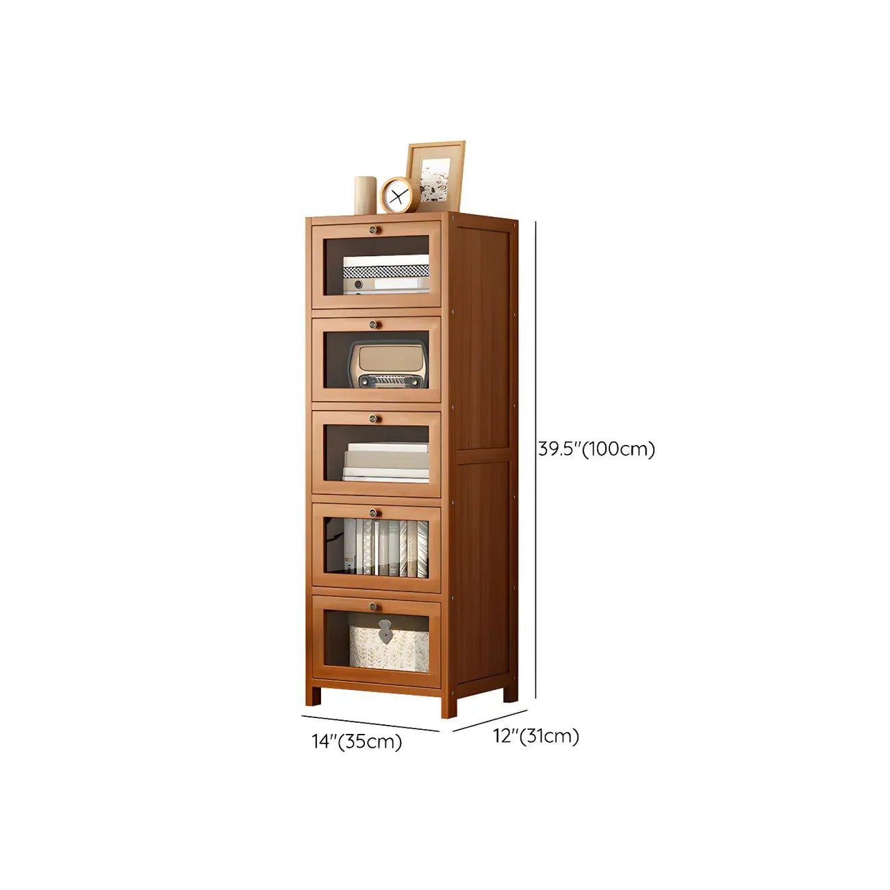 Narrow Wooden Multi-Drawer Corner Display Cabinet