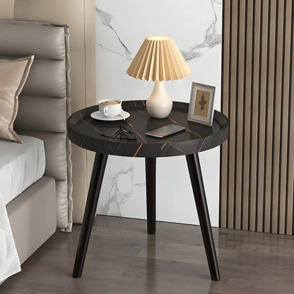 Modern Round Walnut Finish Open Storage Nightstand