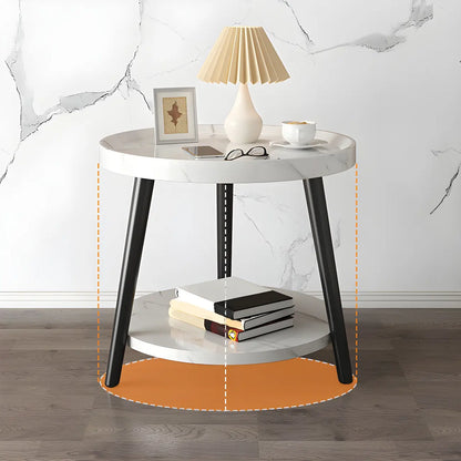 Modern Round Walnut Finish Open Storage Nightstand