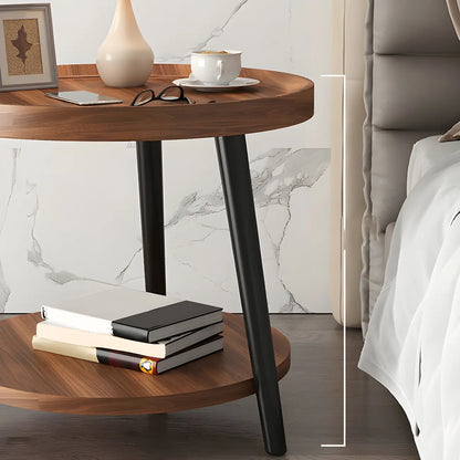 Modern Round Walnut Finish Open Storage Nightstand