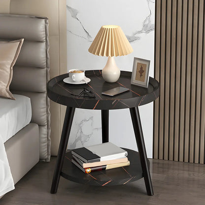 Modern Round Walnut Finish Open Storage Nightstand