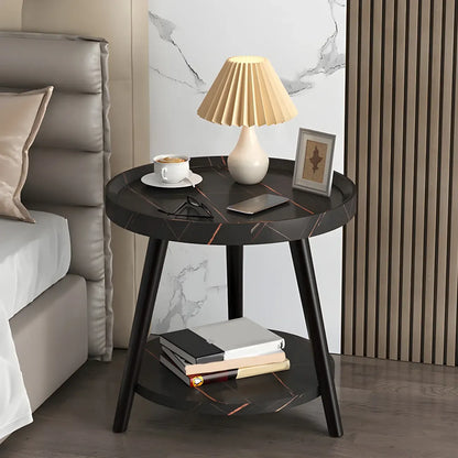 Modern Round Walnut Finish Open Storage Nightstand