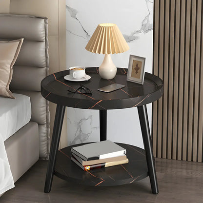 Modern Round Walnut Finish Open Storage Nightstand
