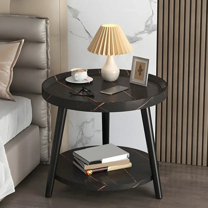 Modern Round Walnut Finish Open Storage Nightstand