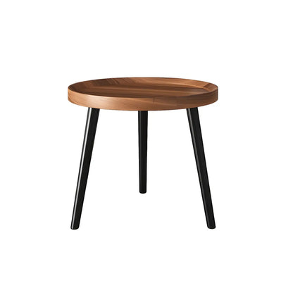 Modern Round Walnut Finish Open Storage Nightstand
