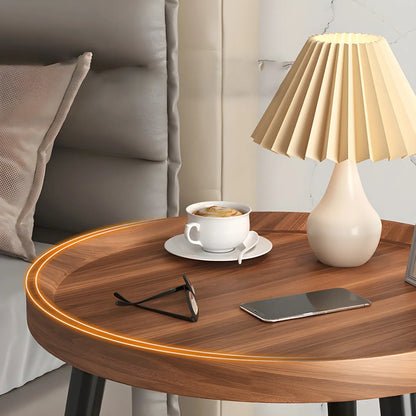 Modern Round Walnut Finish Open Storage Nightstand