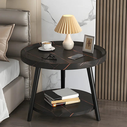 Modern Round Walnut Finish Open Storage Nightstand