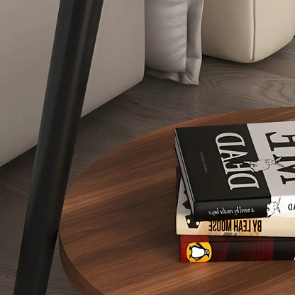 Modern Round Walnut Finish Open Storage Nightstand