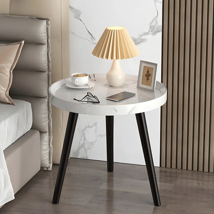 Modern Round Walnut Finish Open Storage Nightstand