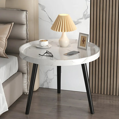 Modern Round Walnut Finish Open Storage Nightstand