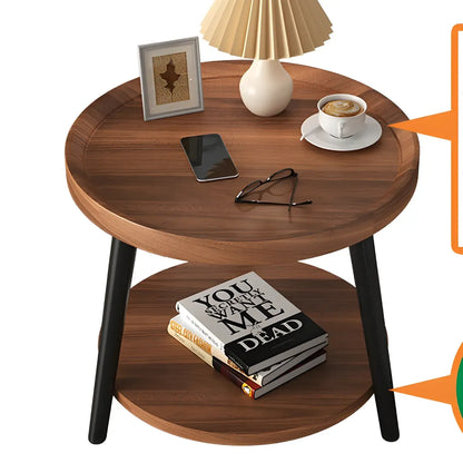 Modern Round Walnut Finish Open Storage Nightstand