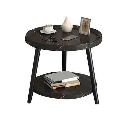 Modern Round Walnut Finish Open Storage Nightstand