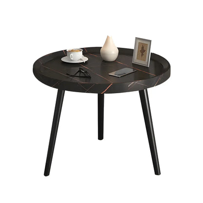 Modern Round Walnut Finish Open Storage Nightstand