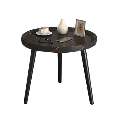 Modern Round Walnut Finish Open Storage Nightstand