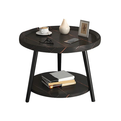 Modern Round Walnut Finish Open Storage Nightstand